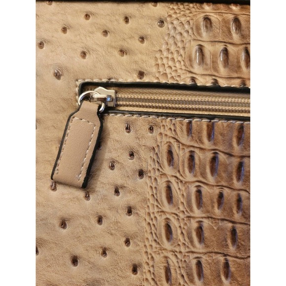 Put It All in Here Vegan Leather Large Ostrich Print Tote Fashion Handbag Taupe - Picture 4 of 13